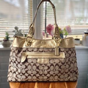 Coach Signature Canvas Gold Leather Bag